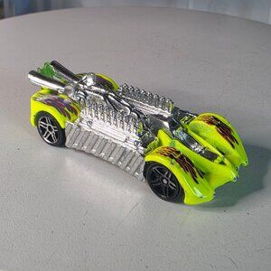 2000 Hot Wheels Krazy 8s Neon Yellow Chrome Engine Flames Dragster Loose